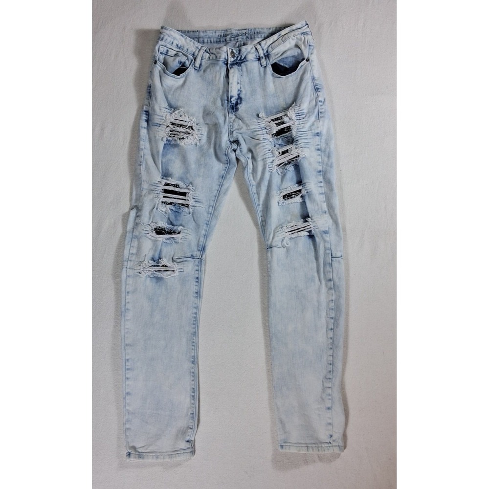 rue21 Skinny Arc Supreme Flex Jeans Mens 34x32 Light Wash Distressed Ripped